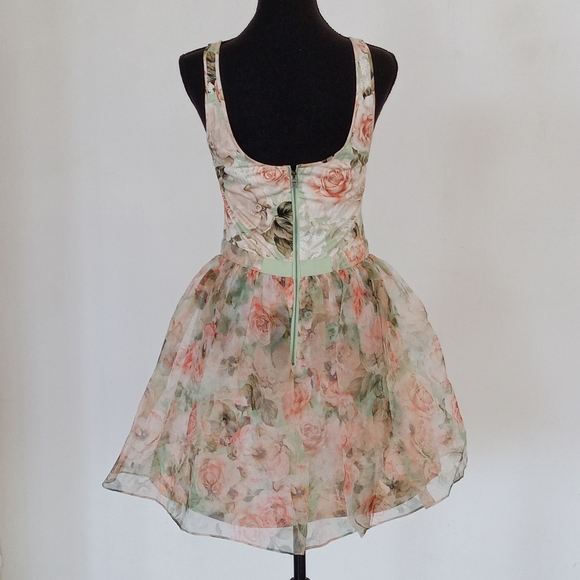 Alice + Olivia Chara flared floral-print silk-organza and jersey mini dress - Picture 6 of 9